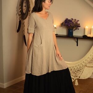 Pocket Tunic Top Cotton Flower Clothing - long shirt dress color taupe